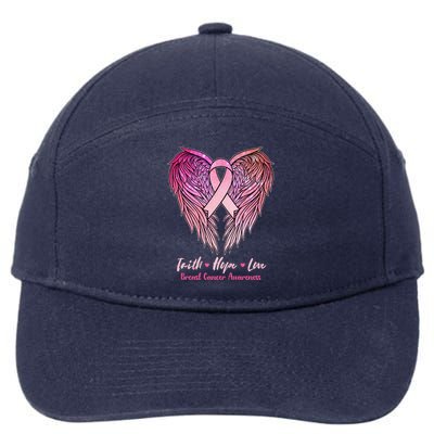 Faith Hope Love Breast Cancer Awareness Winged Pink Ribbon 7-Panel Snapback Hat