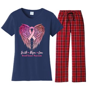 Faith Hope Love Breast Cancer Awareness Winged Pink Ribbon Women's Flannel Pajama Set