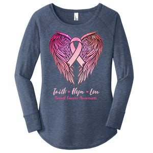 Faith Hope Love Breast Cancer Awareness Winged Pink Ribbon Women's Perfect Tri Tunic Long Sleeve Shirt