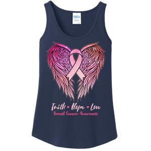 Faith Hope Love Breast Cancer Awareness Winged Pink Ribbon Ladies Essential Tank