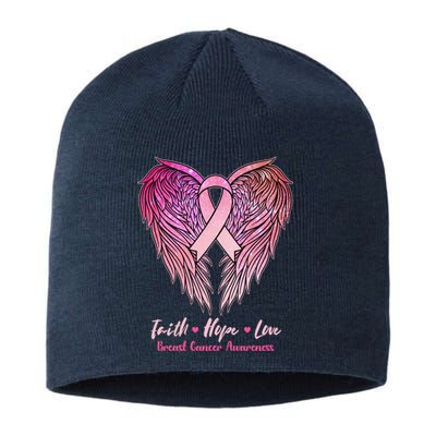 Faith Hope Love Breast Cancer Awareness Winged Pink Ribbon Sustainable Beanie