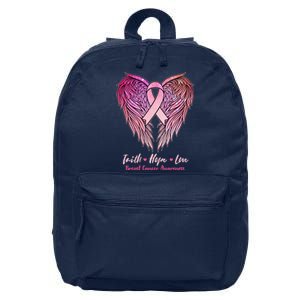 Faith Hope Love Breast Cancer Awareness Winged Pink Ribbon 16 in Basic Backpack