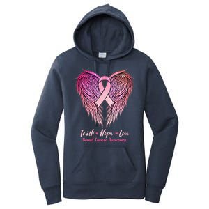 Faith Hope Love Breast Cancer Awareness Winged Pink Ribbon Women's Pullover Hoodie