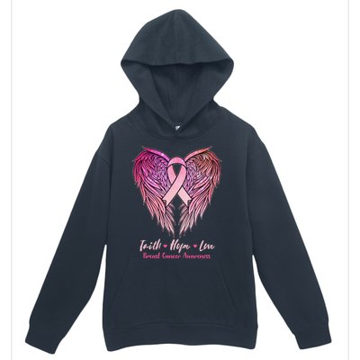 Faith Hope Love Breast Cancer Awareness Winged Pink Ribbon Urban Pullover Hoodie