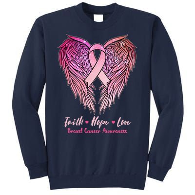 Faith Hope Love Breast Cancer Awareness Winged Pink Ribbon Tall Sweatshirt