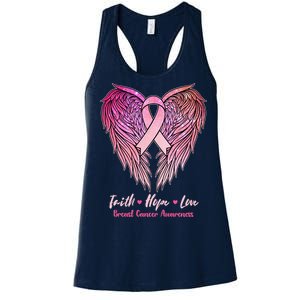 Faith Hope Love Breast Cancer Awareness Winged Pink Ribbon Women's Racerback Tank