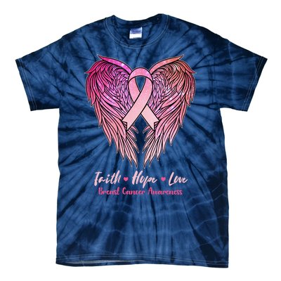 Faith Hope Love Breast Cancer Awareness Winged Pink Ribbon Tie-Dye T-Shirt