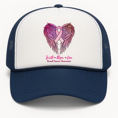 Faith Hope Love Breast Cancer Awareness Winged Pink Ribbon Trucker Hat