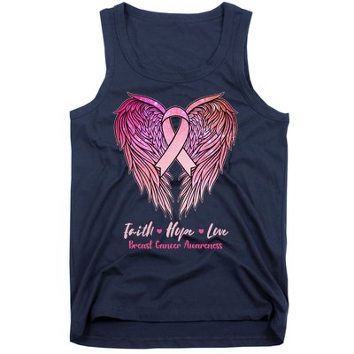 Faith Hope Love Breast Cancer Awareness Winged Pink Ribbon Tank Top