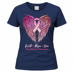 Faith Hope Love Breast Cancer Awareness Winged Pink Ribbon Women's T-Shirt