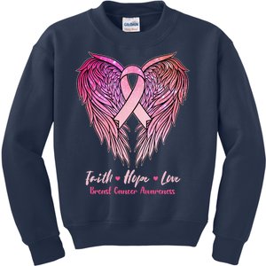 Faith Hope Love Breast Cancer Awareness Winged Pink Ribbon Kids Sweatshirt