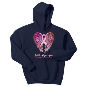 Faith Hope Love Breast Cancer Awareness Winged Pink Ribbon Kids Hoodie