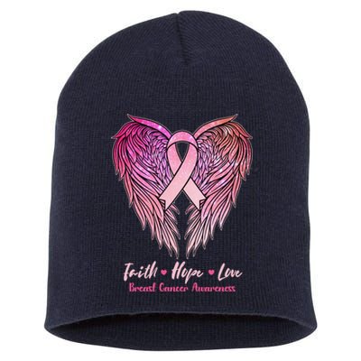 Faith Hope Love Breast Cancer Awareness Winged Pink Ribbon Short Acrylic Beanie