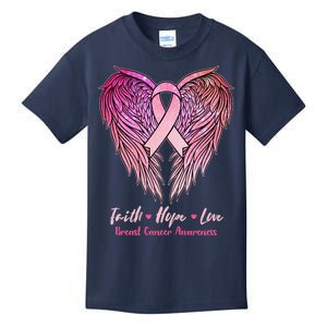 Faith Hope Love Breast Cancer Awareness Winged Pink Ribbon Kids T-Shirt