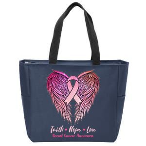 Faith Hope Love Breast Cancer Awareness Winged Pink Ribbon Zip Tote Bag