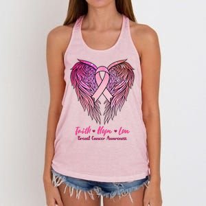 Faith Hope Love Breast Cancer Awareness Winged Pink Ribbon Women's Knotted Racerback Tank