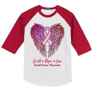 Faith Hope Love Breast Cancer Awareness Winged Pink Ribbon Kids Colorblock Raglan Jersey