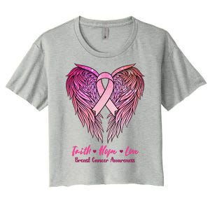 Faith Hope Love Breast Cancer Awareness Winged Pink Ribbon Women's Crop Top Tee