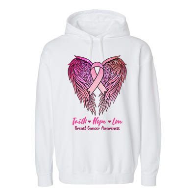 Faith Hope Love Breast Cancer Awareness Winged Pink Ribbon Garment-Dyed Fleece Hoodie