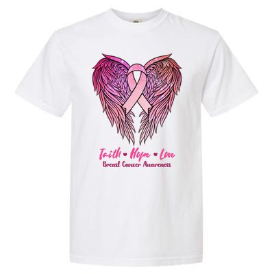 Faith Hope Love Breast Cancer Awareness Winged Pink Ribbon Garment-Dyed Heavyweight T-Shirt