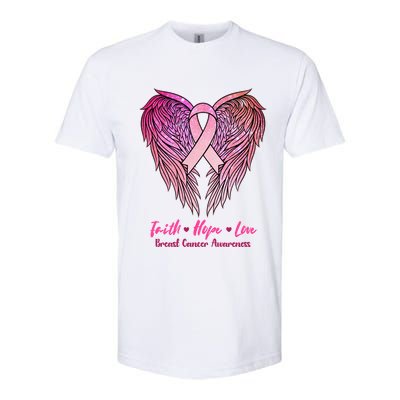 Faith Hope Love Breast Cancer Awareness Winged Pink Ribbon Softstyle CVC T-Shirt