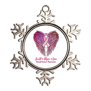 Faith Hope Love Breast Cancer Awareness Winged Pink Ribbon Metallic Star Ornament