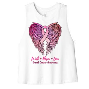 Faith Hope Love Breast Cancer Awareness Winged Pink Ribbon Women's Racerback Cropped Tank