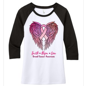 Faith Hope Love Breast Cancer Awareness Winged Pink Ribbon Women's Tri-Blend 3/4-Sleeve Raglan Shirt