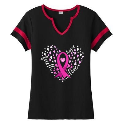 Faith Hope Love Breast Cancer Awareness Pink Ribbon Warrior Ladies Halftime Notch Neck Tee