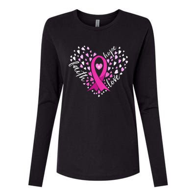 Faith Hope Love Breast Cancer Awareness Pink Ribbon Warrior Womens Cotton Relaxed Long Sleeve T-Shirt