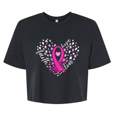 Faith Hope Love Breast Cancer Awareness Pink Ribbon Warrior Bella+Canvas Jersey Crop Tee