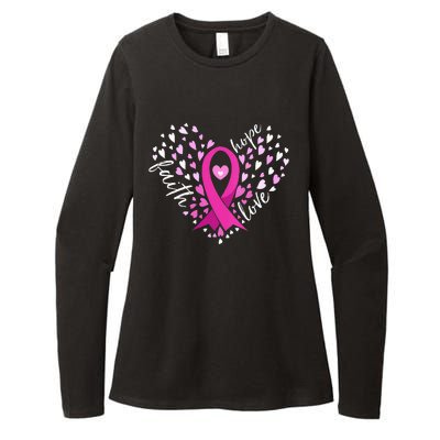 Faith Hope Love Breast Cancer Awareness Pink Ribbon Warrior Womens CVC Long Sleeve Shirt