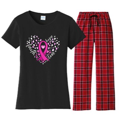 Faith Hope Love Breast Cancer Awareness Pink Ribbon Warrior Women's Flannel Pajama Set