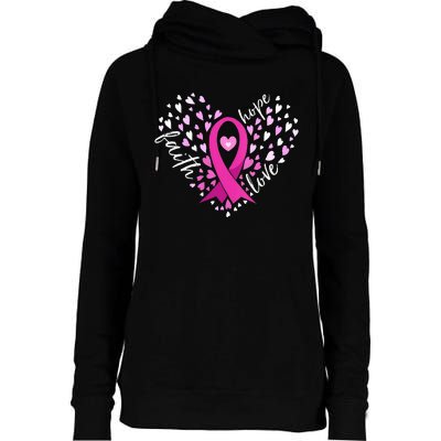 Faith Hope Love Breast Cancer Awareness Pink Ribbon Warrior Womens Funnel Neck Pullover Hood