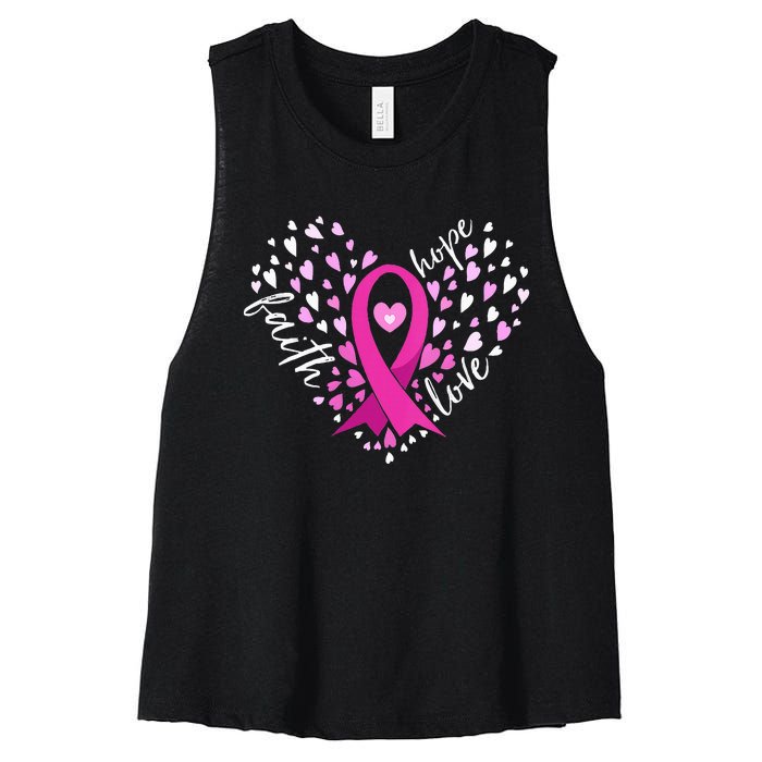 Faith Hope Love Breast Cancer Awareness Pink Ribbon Warrior Women's Racerback Cropped Tank