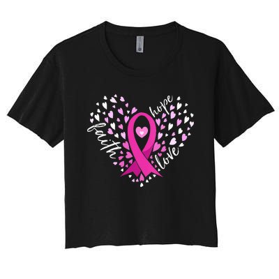 Faith Hope Love Breast Cancer Awareness Pink Ribbon Warrior Women's Crop Top Tee