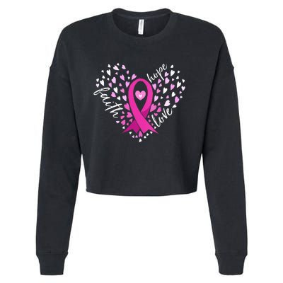 Faith Hope Love Breast Cancer Awareness Pink Ribbon Warrior Cropped Pullover Crew