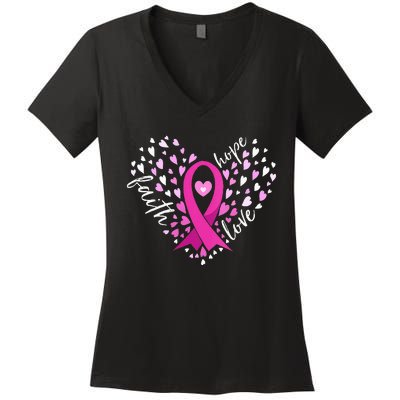 Faith Hope Love Breast Cancer Awareness Pink Ribbon Warrior Women's V-Neck T-Shirt