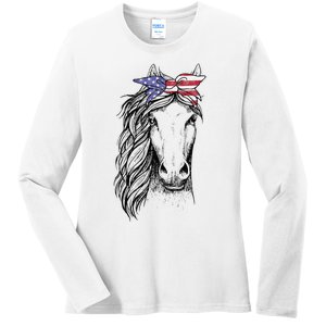 funny Horse Lovers Clothes with Bandana Ladies Long Sleeve Shirt