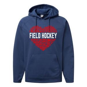 Field Hockey Love Hockey Player Heart Ice Hockey Sports Great Gift Performance Fleece Hoodie