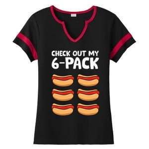 Funny Hotdog Lover Check Out My 6 Pack Hot Dog Ladies Halftime Notch Neck Tee