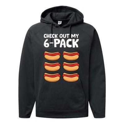 Funny Hotdog Lover Check Out My 6 Pack Hot Dog Performance Fleece Hoodie