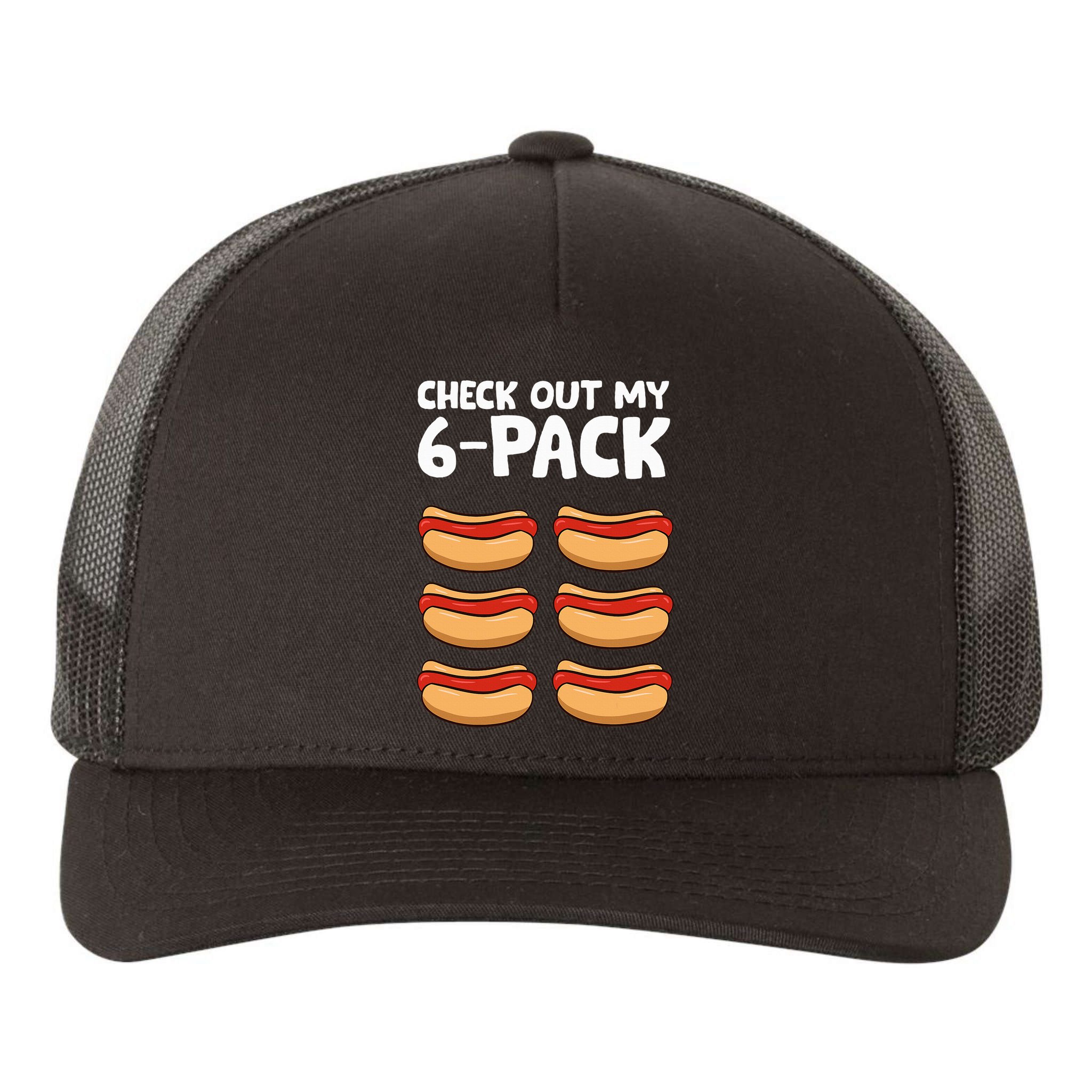 Funny Hotdog Lover Check Out My 6 Pack Hot Dog Yupoong Adult 5-Panel Trucker Hat