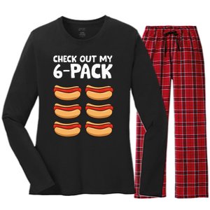 Funny Hotdog Lover Check Out My 6 Pack Hot Dog Women's Long Sleeve Flannel Pajama Set 