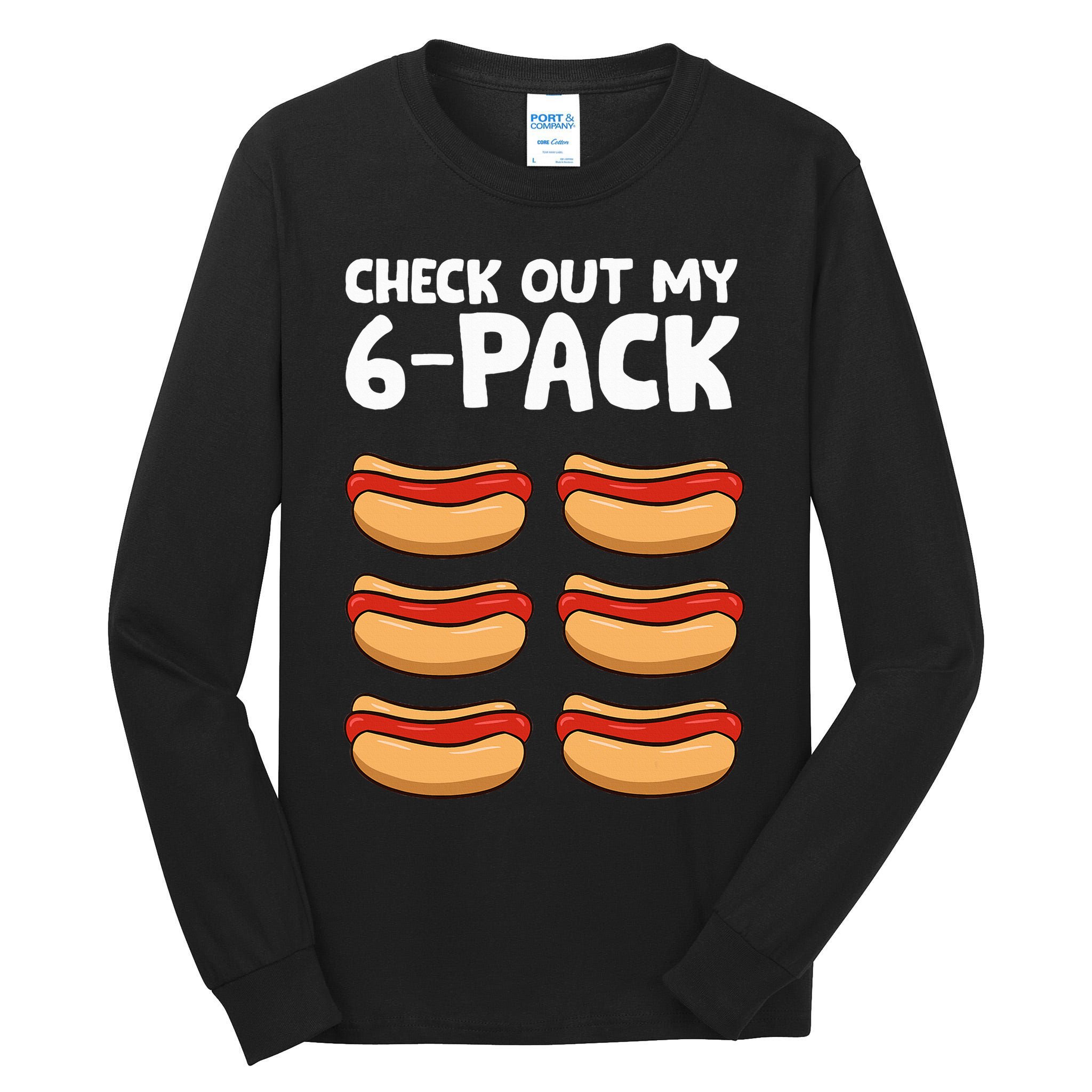 Funny Hotdog Lover Check Out My 6 Pack Hot Dog Tall Long Sleeve T-Shirt