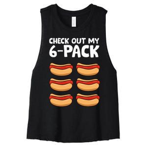 Funny Hotdog Lover Check Out My 6 Pack Hot Dog Women's Racerback Cropped Tank