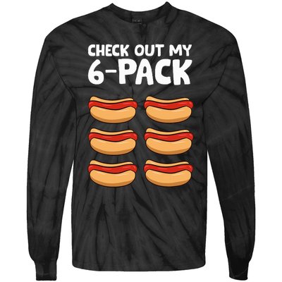 Funny Hotdog Lover Check Out My 6 Pack Hot Dog Tie-Dye Long Sleeve Shirt