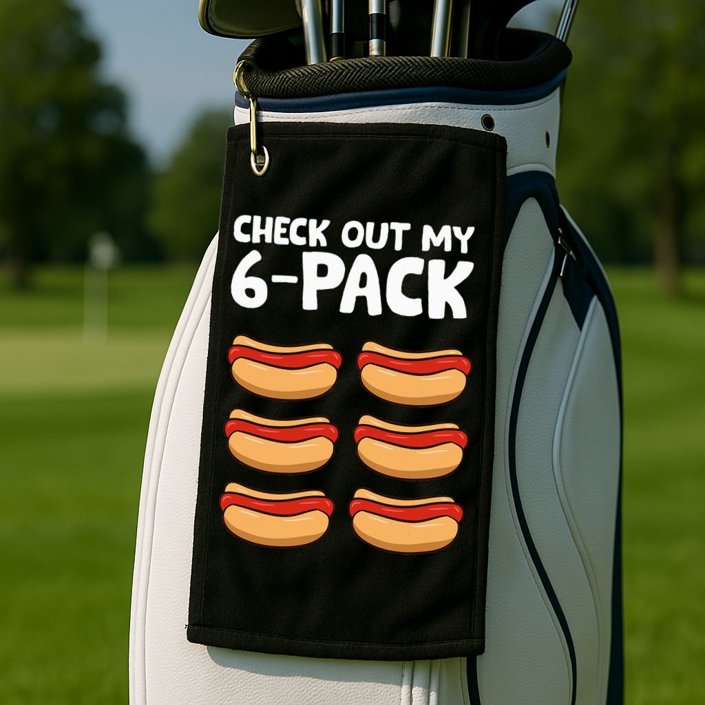 Funny Hotdog Lover Check Out My 6 Pack Hot Dog Golf Towel