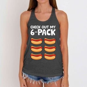 Funny Hotdog Lover Check Out My 6 Pack Hot Dog Women's Knotted Racerback Tank