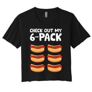 Funny Hotdog Lover Check Out My 6 Pack Hot Dog Women's Crop Top Tee